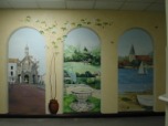 Trompe l'oeil arches showing scenes of Chichester